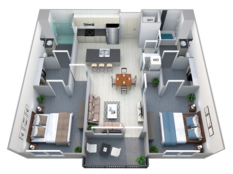 Floor plan for 2 beds, 2 baths, 1101 sqft